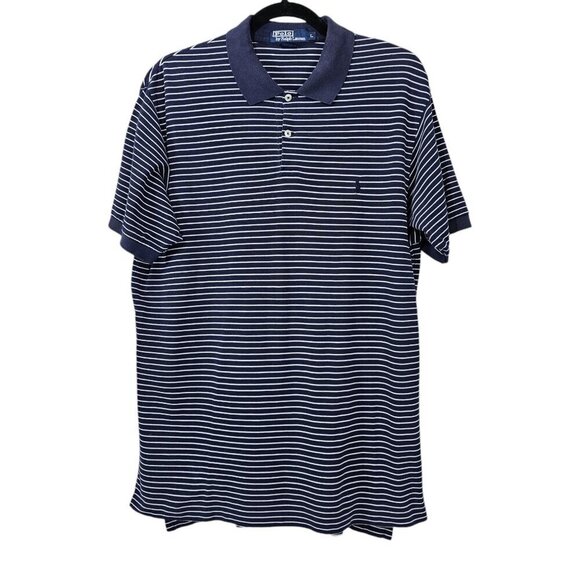 Polo Ralph Lauren Striped Custom Slim Fit Blue And White Polo Shirt - Picture 1 of 7